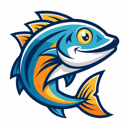 Minimalist Fish Vector Mascot Logo Illustration in Simple Blue Styleのイラスト素材