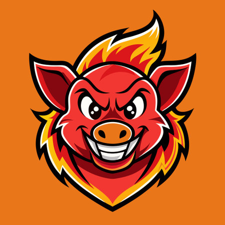 Minimalist Vector Illustration of a Fiery Pig Mascotのイラスト素材
