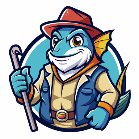 Cartoon Fishing Mascot Character with Vector Logo Illustrationのイラスト素材