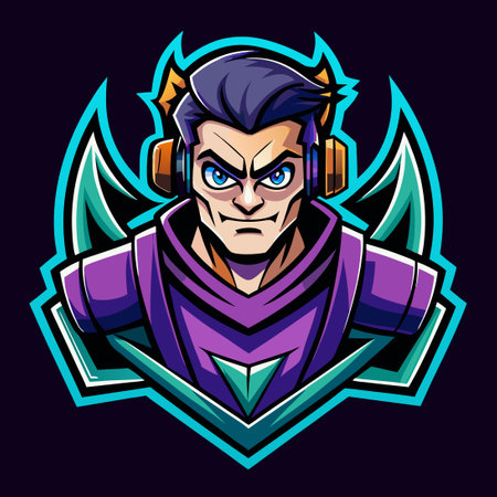 Vector Logo Illustration of a Cartoon Gamer Mascotのイラスト素材