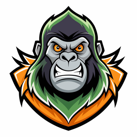 Cartoon Mascot Gorilla Sports Team Logo in Vector Illustration with Cheerful Expressionのイラスト素材