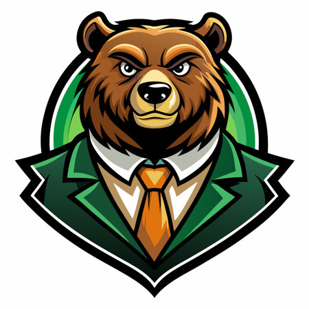 Bearded Grizzly Mascot with Refined Elegance in Vector Logo Illustrationのイラスト素材
