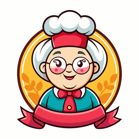 Granny's Bakery Mascot Pushing a Retro Cart Logo Illustrationのイラスト素材