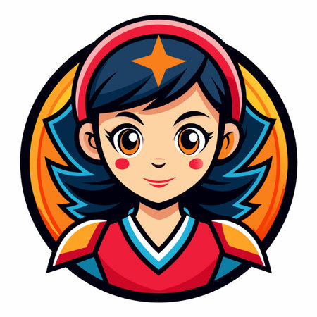 Energetic Girl Mascot Cartoon in Vector Logo Illustrationのイラスト素材