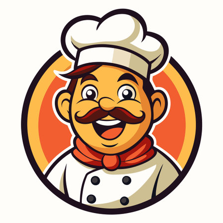 Cheerful Vector Logo Illustration of a Smiling Chef Mascot Cartoon Characterのイラスト素材