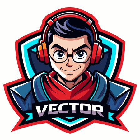 Vector Logo Illustration of a Cartoon Gamer Mascot with a Stylish Avatarのイラスト素材