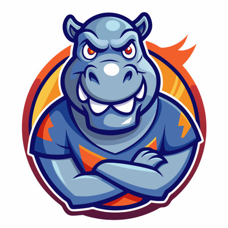 Vector Illustration of a Cartoon Hippo Mascot in Stylized Formのイラスト素材