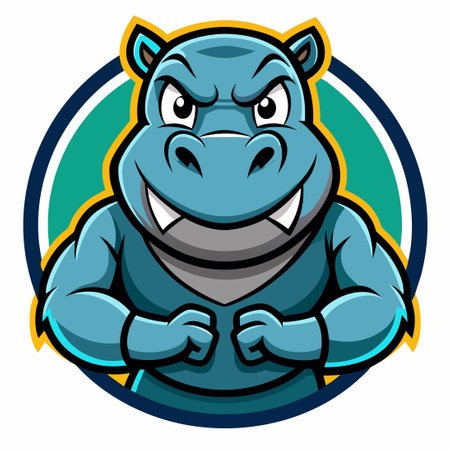 Vector Illustration of a Cartoon Hippo Mascot with a Friendly Smile in a Standing Poseのイラスト素材