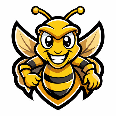 Friendly Cartoon Bee Character with Modern and Vibrant Vector Logo Illustrationのイラスト素材