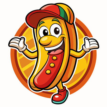 Exciting Cartoon Hot Dog Mascot with a Surprised Expressionのイラスト素材