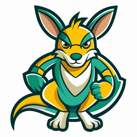 Vector Logo Illustration of a Green Kangaroo Mascot with a Cartoonish Expressionのイラスト素材