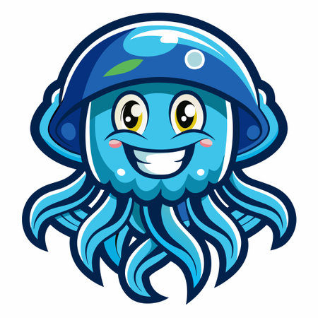 Cool and Vibrant Cartoon Jellyfish Mascot with Tentacles Vector Illustrationのイラスト素材
