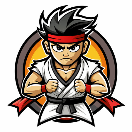Mighty Karate Mascot with Stylized Vector Logo Illustrationのイラスト素材