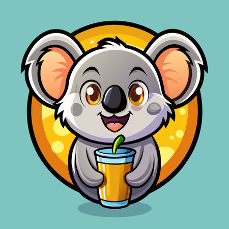 Cute and Playful Koala Bear Mascot Cartoon Character Holding a Boba Tea Drinkのイラスト素材