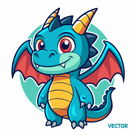 Cute Little Dragon Character Wheeling a Cart with Mascot Logo Designのイラスト素材