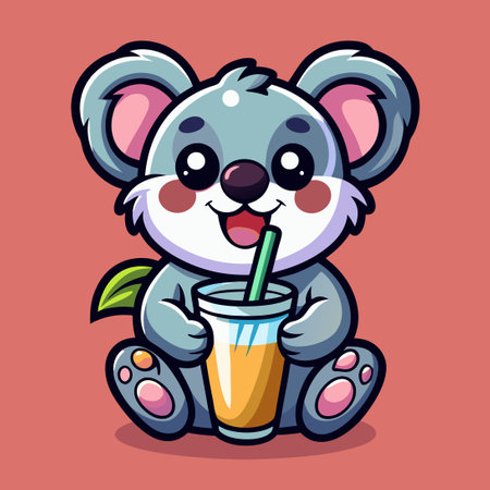 Cute Cartoon Koala Mascot Enjoying a Refreshing Boba Drinkのイラスト素材