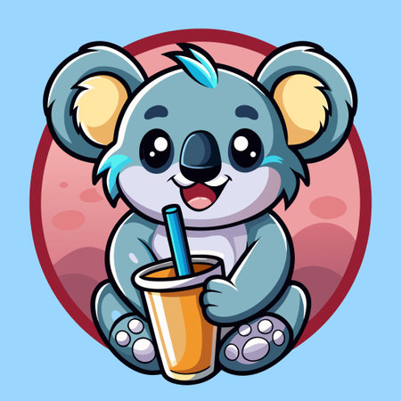 Kawaii Koala Boba Mascot Cartoon Vector Illustration with Bubble Teaのイラスト素材