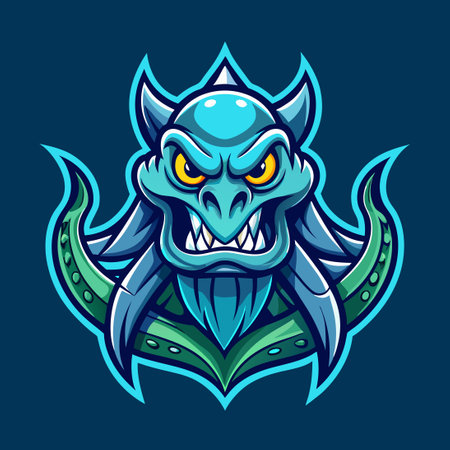 Vector Logo Illustration of a Cartoon Kraken Mascot with a Stylized Designのイラスト素材