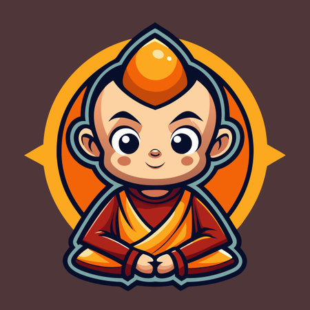 Vector Illustration of a Little Monk Mascot Character in Cartoon Styleのイラスト素材