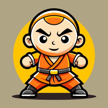Adorable Little Shaolin Mascot Driving a Race Car in Vector Illustrationのイラスト素材