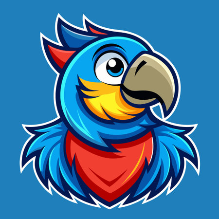 Vibrant and Energetic Macaw Mascot Cartoon Illustration with Stylized Feathers and Bold Colorsのイラスト素材
