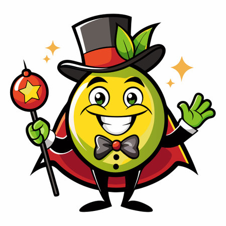 Vector Logo Illustration of a Magician Fruit Mascot Driving a Carのイラスト素材