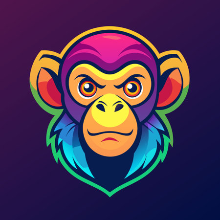 Vibrant and Colorful Gradient Vector Illustration of a Monkeyのイラスト素材