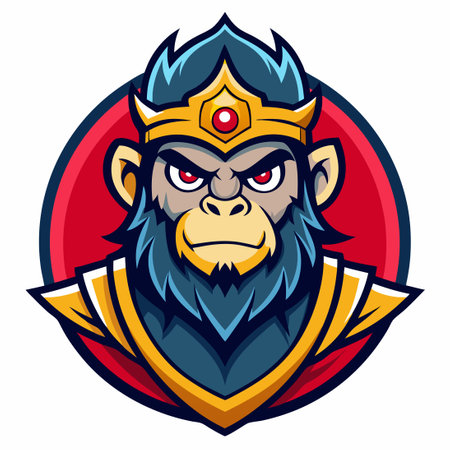 Vector Illustration of a Monkey King Mascot with Cartoonish Charm in a Dynamic Poseのイラスト素材