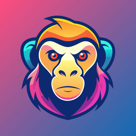 Gradient Colorful Monkey Vector Illustration with Vibrant Huesのイラスト素材