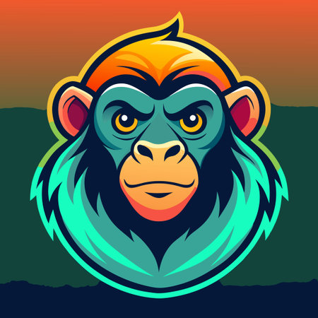 Gradient Colorful Vector Illustration of an Eye-catching Monkeyのイラスト素材