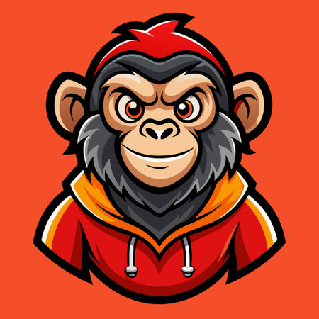 Cartoon Monkey Mascot with Stylized Vector Logo Illustrationのイラスト素材