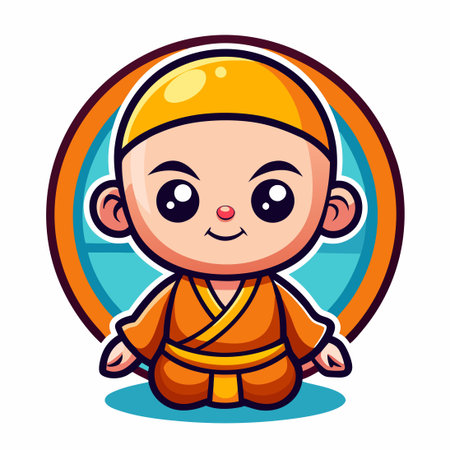 Little Monk Mascot Cartoon Character Illustration with Vector Logoのイラスト素材