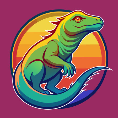 Colorful Gradient Vector Logo Illustration of a Komodo Dragonのイラスト素材