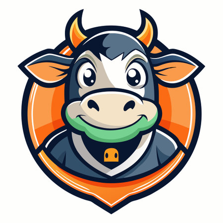 Cartoon-Style Vector Logo Illustration of a Cheerful Moo Mascotのイラスト素材