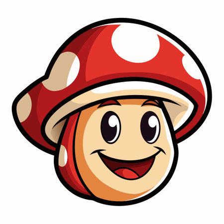 Cute and Whimsical Vector Mascot Cartoon of a Mushroomのイラスト素材