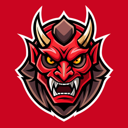 Vector Logo Illustration of a Simple Oni Mask Mascotのイラスト素材