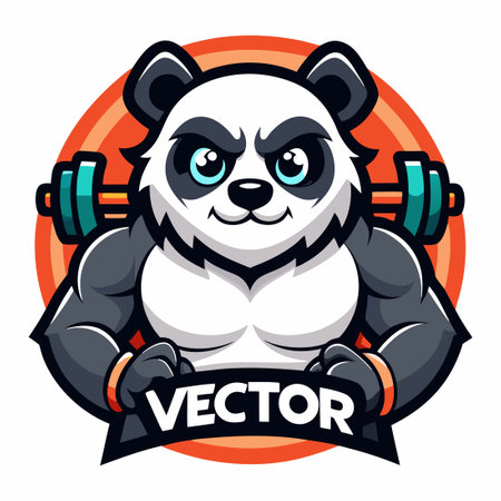 Energetic Panda Mascot Pushing a Full Shopping Cart for Fitness Gearのイラスト素材