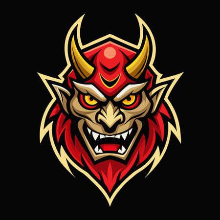 Fierce Oni Mask Vector Illustration for Mascots, Tattoos, or Designsのイラスト素材
