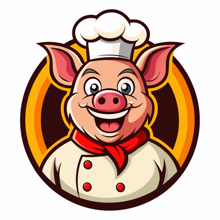 Vector Logo Illustration Featuring a Pig Chef Mascot Characterのイラスト素材