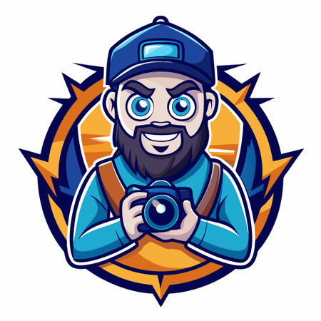 Vector Mascot Illustration of a Photographer with a Camera and Film Reelのイラスト素材