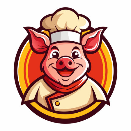 Vector Illustration of a Pig Chef Mascot Cartoon Character in a Cook's Uniformのイラスト素材