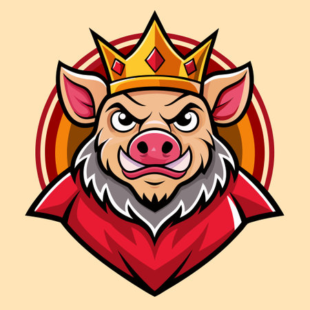 Cartoon Character Mascot of a Majestic Pig Wearing a Crownのイラスト素材