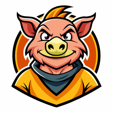 Cartoon Stylized Illustration: Piggo, the Perky Mascot with a Squeal-Worthy Grinのイラスト素材