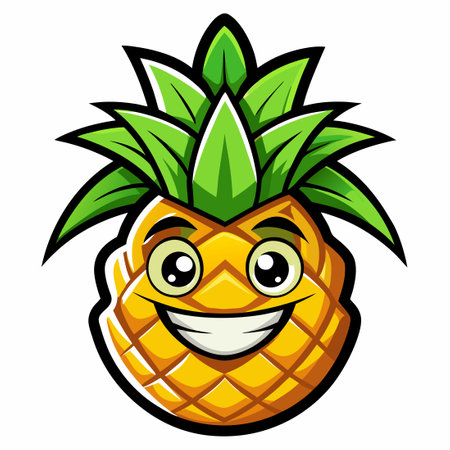 Cute Cartoon Pineapple Mascot Waving with a Cheerful Grinのイラスト素材
