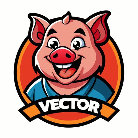 Cute Cartoon Piggy Mascot with Vector Logo Illustrationのイラスト素材