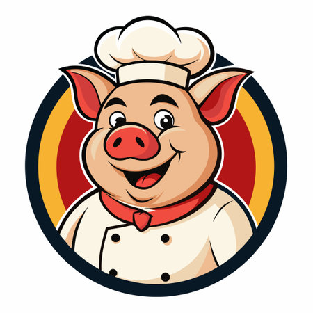 Vector Logo Illustration of a Piggy Mascot Chef Characterのイラスト素材