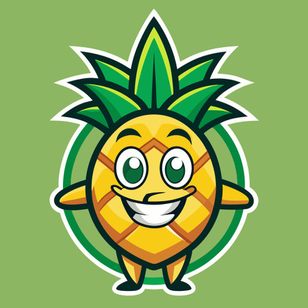 Minimalist Vector Pineapple Mascot Logo Illustration in Simple Styleのイラスト素材