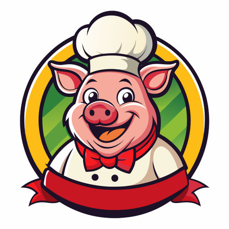 Vector Mascoting Pig Chief Cartoon Cutie with Chef Hat and Knifeのイラスト素材