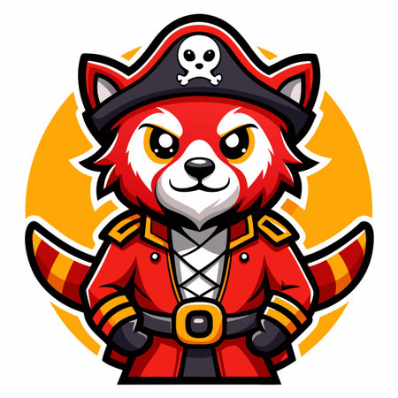 Fierce Red Panda Pirate Mascot with Vector Illustration Designのイラスト素材