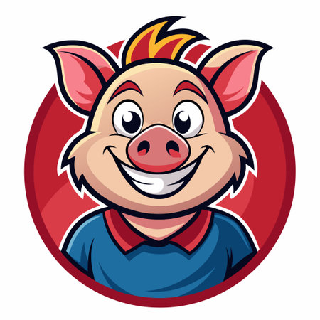 Cartoon Style Vector Logo Illustration of a Mascot Pigのイラスト素材